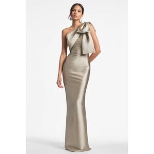 Sachin & Babi Bonnie‎ One Shoulder Mikado Column Gown Pewter Sz 6 NWT$895